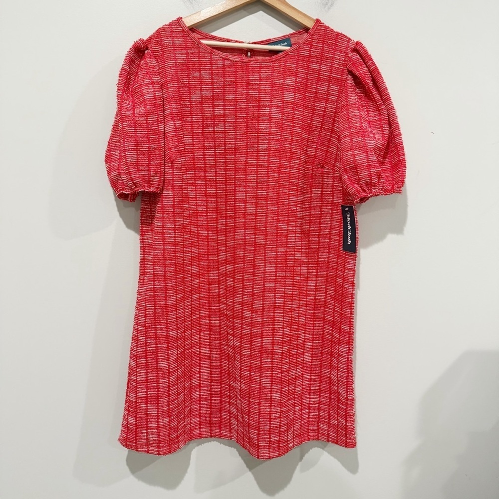 MODCLOTH Tweed Puff Sleeve Dress Red White NEW Size XL Office Career Casual